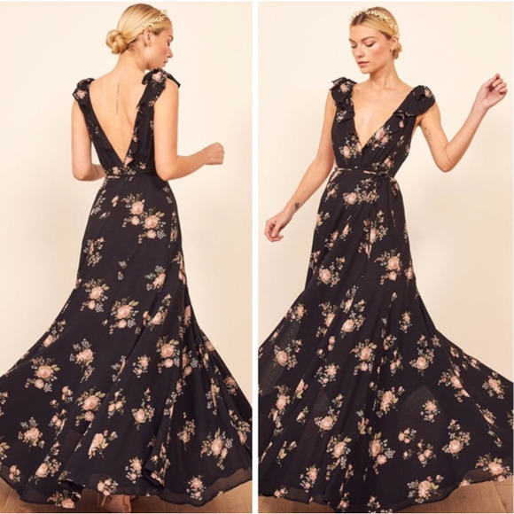 REFORMATION Peppermint Maxi Dress Floral Wrap V-Neck Ruffle Formal Gown Clarice - Picture 13 of 13